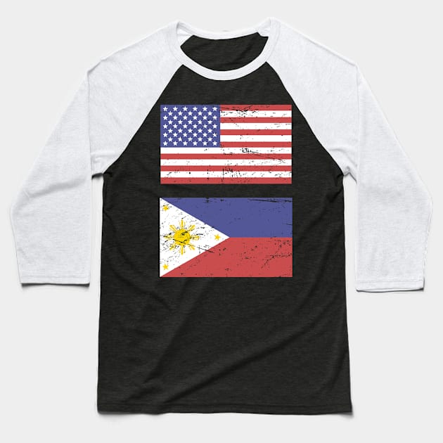United States Flag & Philippines Flag Baseball T-Shirt by Wizardmode